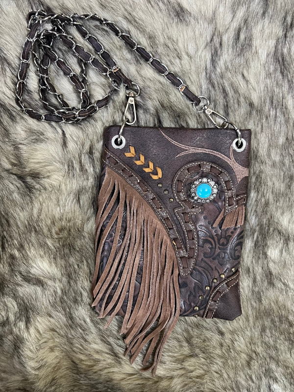 Brown Horse Shoe Fringe Purse by Chic Bag