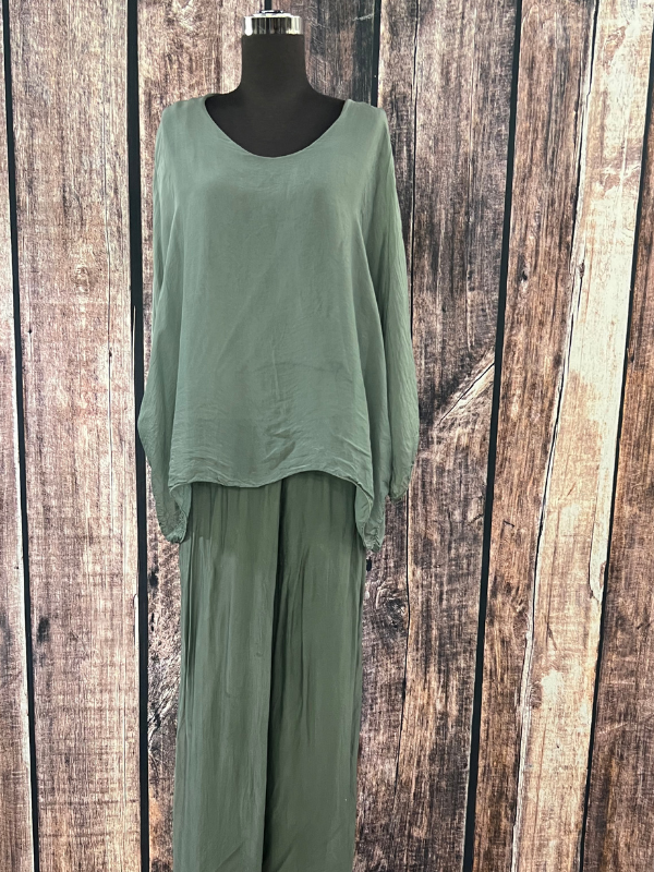 Green Shirt / Pant Suit by Made In Italy