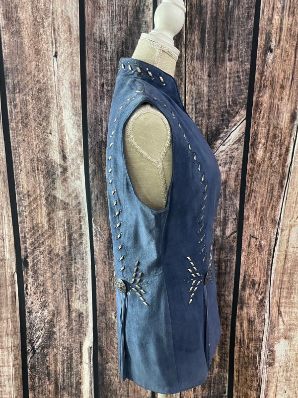 Leather Custom Embellished Blue Stitched Vest