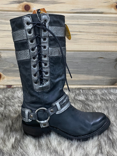 Corral Black Leather & Side Laces Harness Round Toe Boots A4273