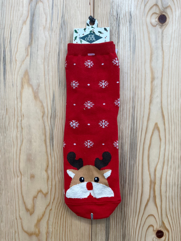 Red Reindeer Face Christmas Socks