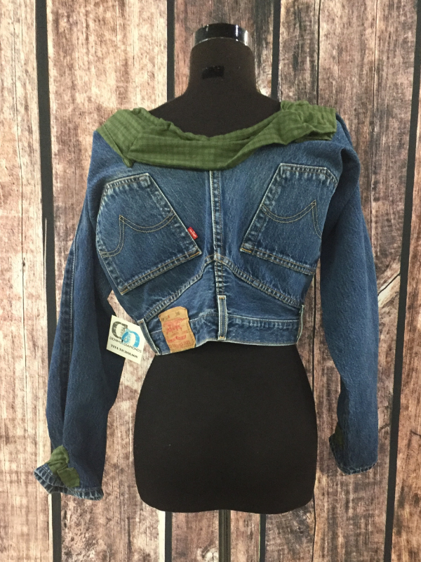 Green and Denim Low V Top by CornFed Cowgirl
