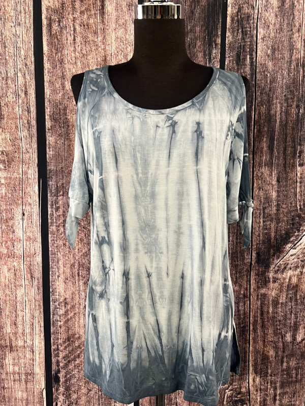 Blue Tie Dye with Knot Sleeve Top by T-Party