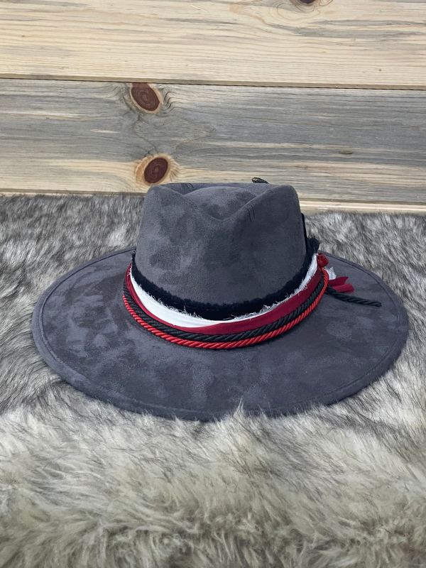 Grey with Red Band Fedora Hat by Desert Hat Bar