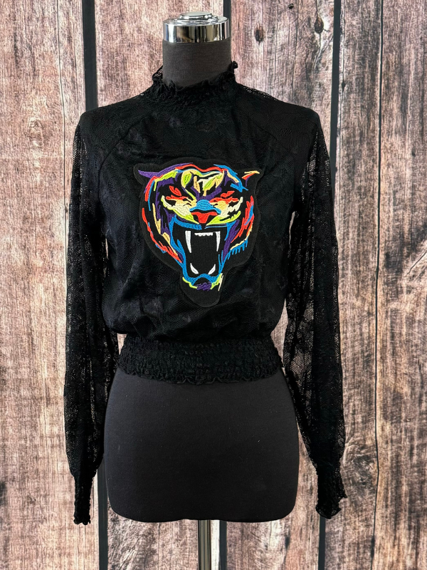 Black Lace Tiger Top by Cornfed Cowgirl