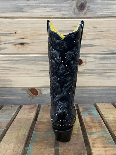 LD Black Overlay & Embroidery & Studs Wing Tip Corral Boots