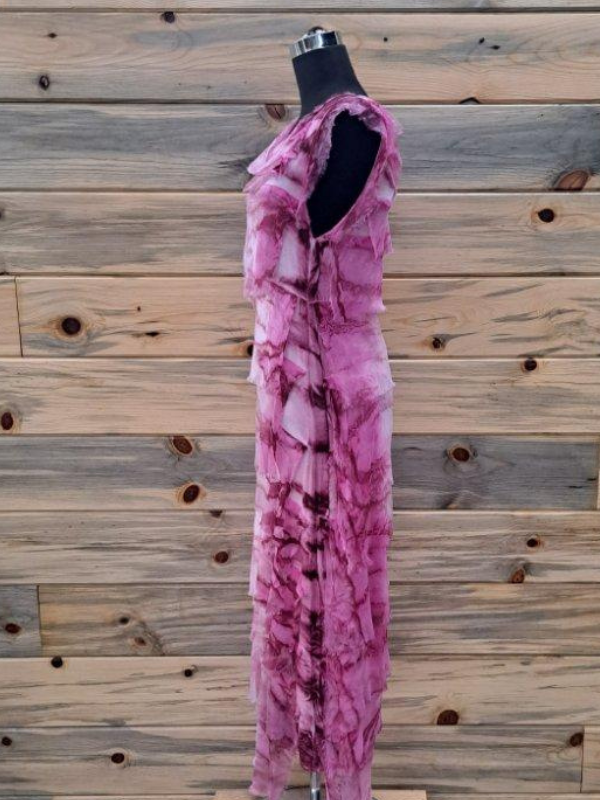 Washed Tie Dye Print Silk Ruffle Pink Dress by GiGi Moda