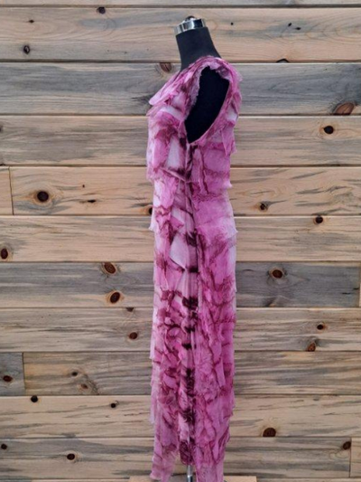 Washed Tie Dye Print Silk Ruffle Pink Dress by GiGi Moda