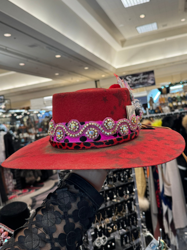 Red with Pink Cheetah Fedora Hat by Art By Amy