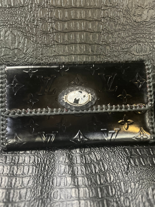 Black Paten Leather Wallet with White Buffalo