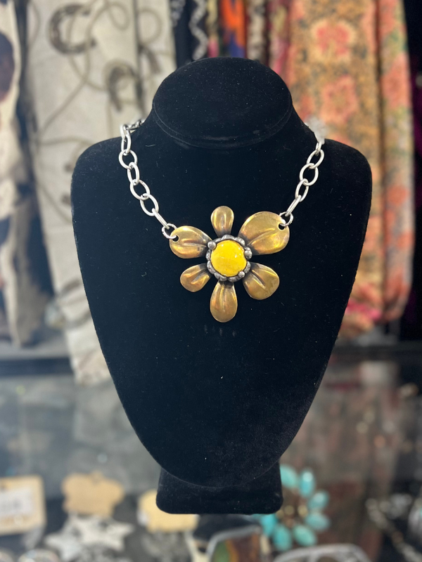Art By Amy Stone Flower Necklace Bronze