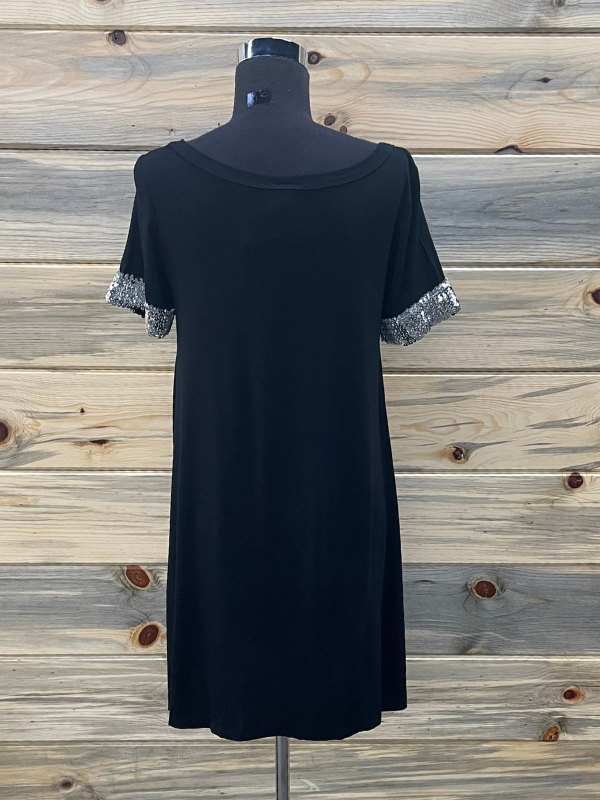 Black Short Sleeve Top with Sequin Sleeve by Vocal