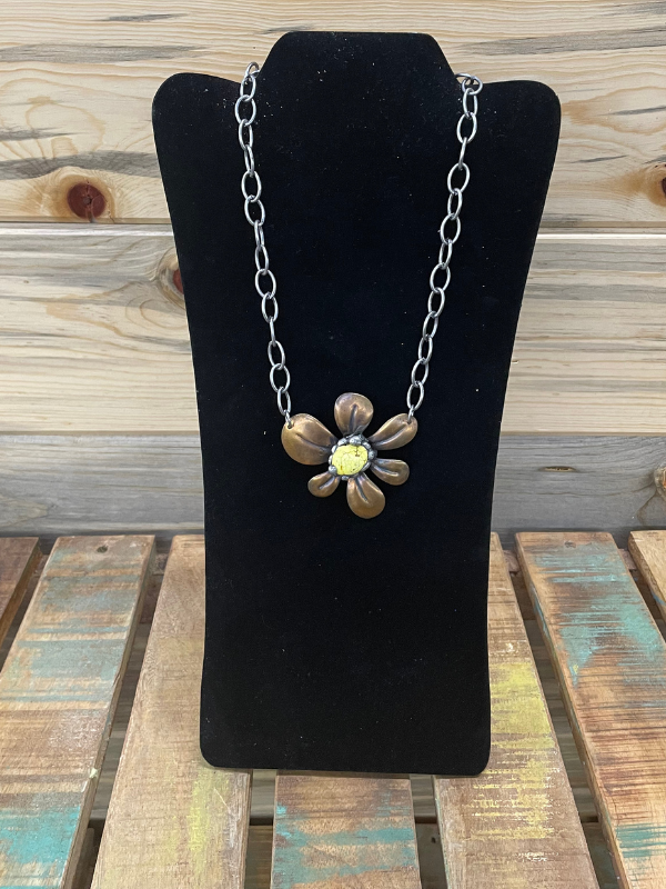 Art By Amy Yellow Stone Flower Necklace