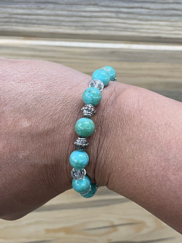 Turquoise, Clear, and Silver Bracelet