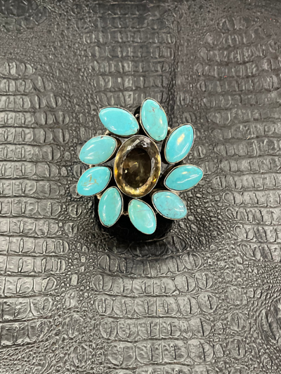 Turquoise Flower Ring 