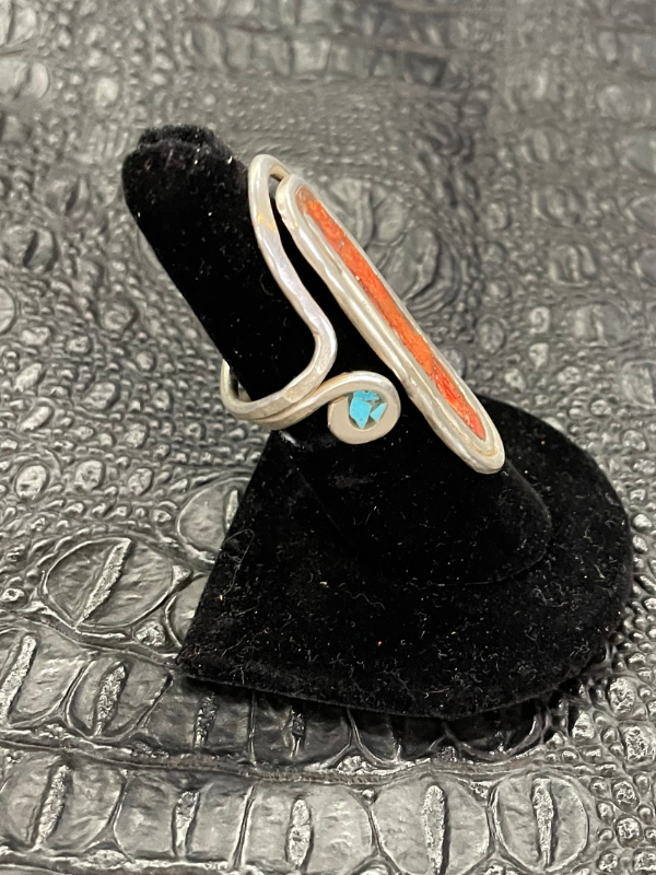 Long Stone With Turquoise Side Stone Ring
