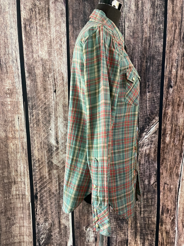 Tasha Polizzi Green and Red Plaid with Pearl Snaps Top