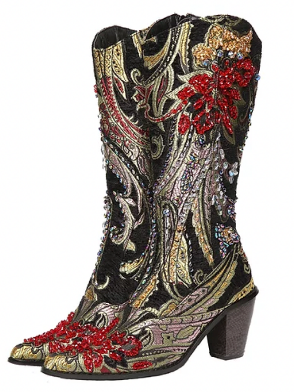 Helens Heart Crystal Embellished Black Boot