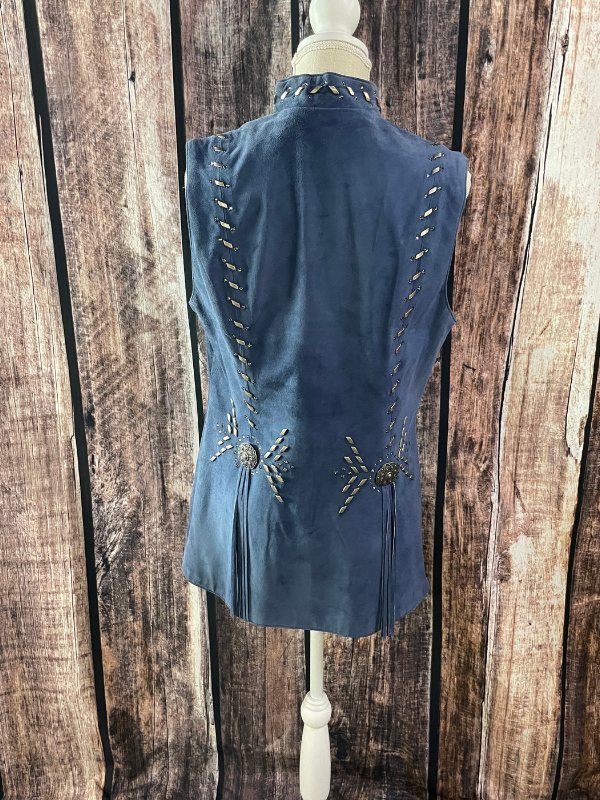 Leather Custom Embellished Blue Stitched Vest