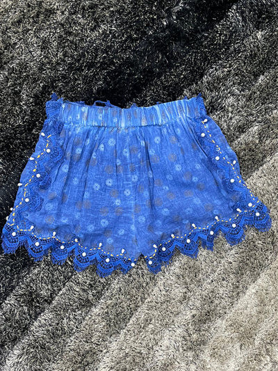 Blue Flowers and Pearl Embellished Shorts