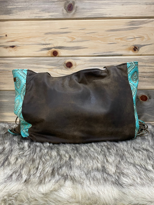 Turquoise and Brown and White Hide On Upcycled Leather Tote Bag by Keep It Gypsy