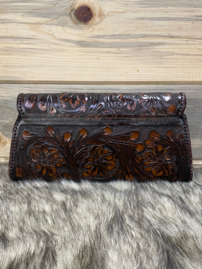 Brown Tooled Leather Clutch