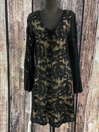 Black Lace and Tan Dress Rockwell Tharp