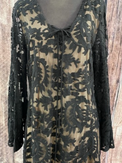 Black Lace and Tan Dress Rockwell Tharp
