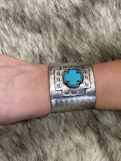 Turquoise and Silver Cross Cuff