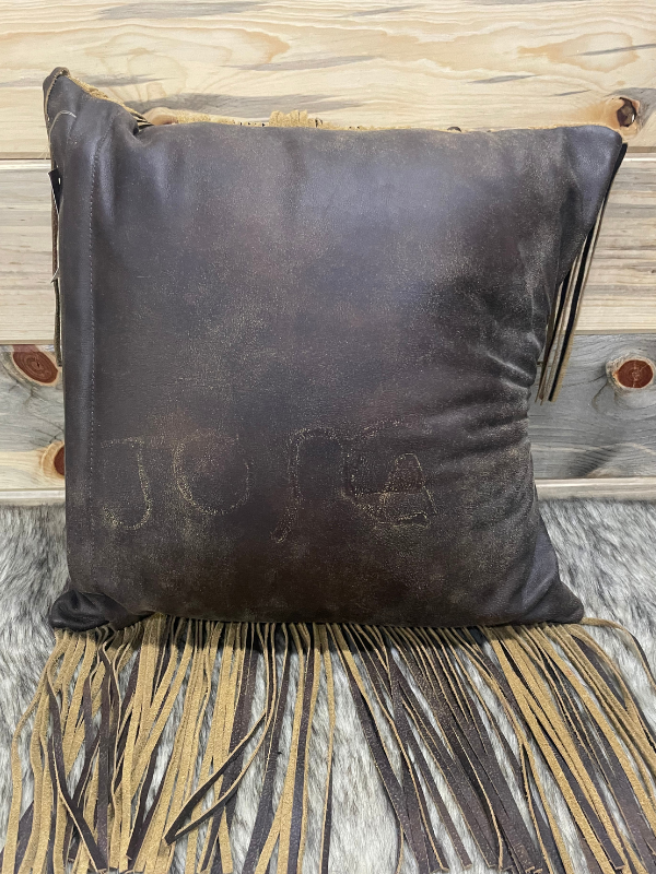 Kurtmen Custom Leather Pillow with Bronze Fringe