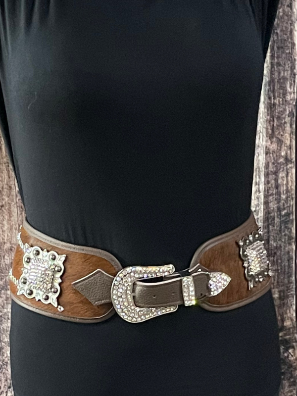 Raviani Brown Hide On Embellished Belt