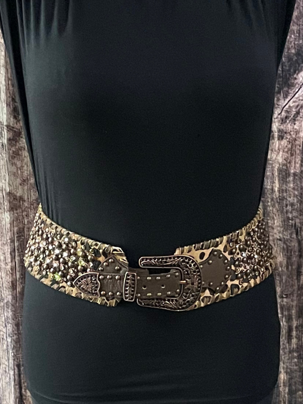 Kurtmen Cheetah Hide On Embellished Belt