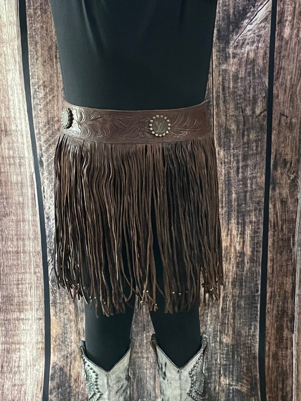 Brown Fringe Upcycled and Embellished Leather Belt Keep It Gypsy