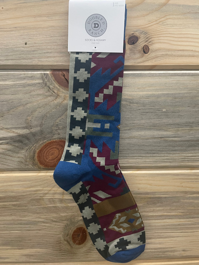 Double D Ranch Blue Heel Aztec Boot Sock