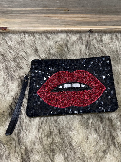 Big Red Lips Sequined Clutch