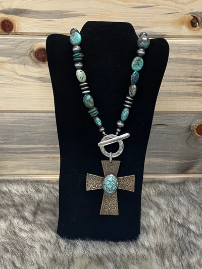 Art by Amy Turquoise and Cross Necklace