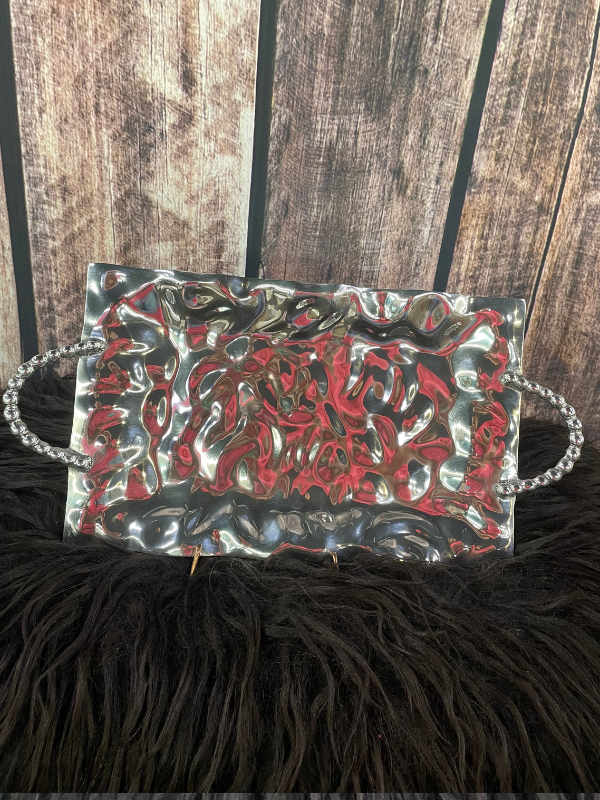 Soft Hammered Tray with Beaded Handles Lily Fields Home