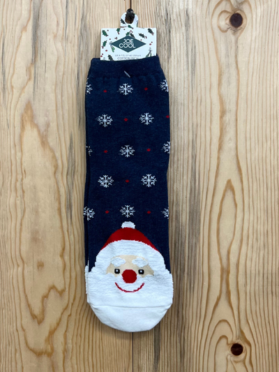Blue Santa Face Christmas Socks