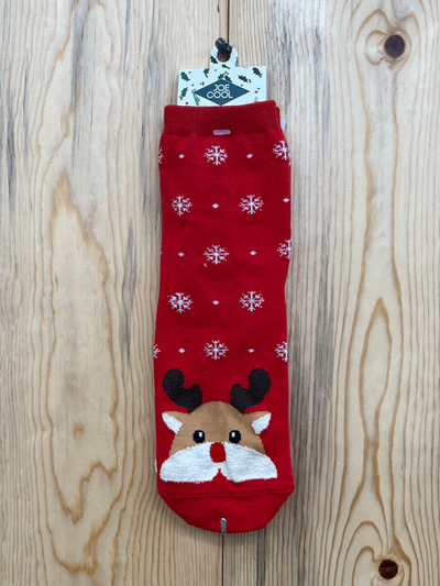 Red Reindeer Face Christmas Socks