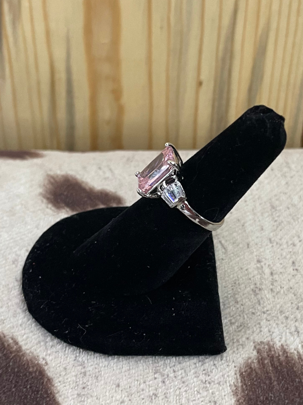 Large Rectangular Pink Stone Ring