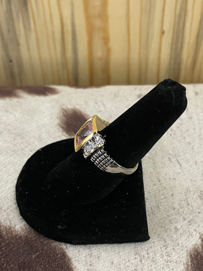 Pink Square Stone with Gold Bezel Ring