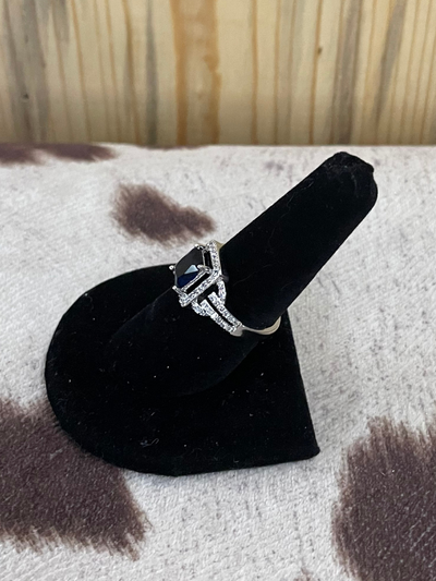 Black Large Square with Square Side Stones Ring