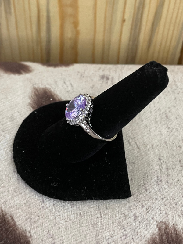 Light Purple Flower Shape with Side Stone Ring