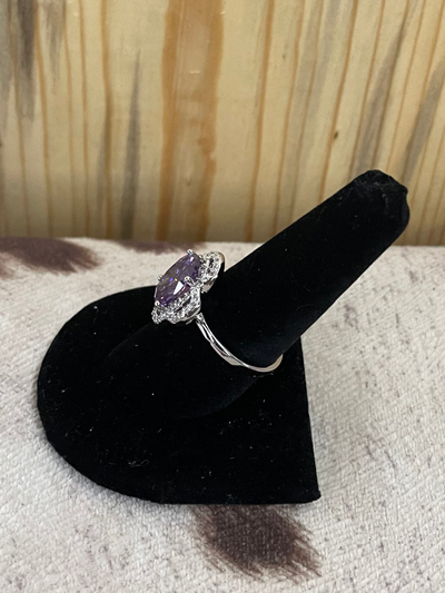 Purple Stone with Clear Clover Ring