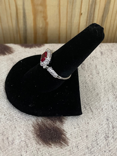 Long Horizontal Red Stone with Crystal Bezel Ring