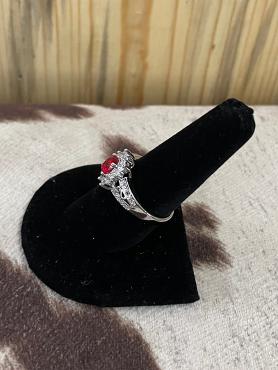 Small Red Stone Sunflower Ring