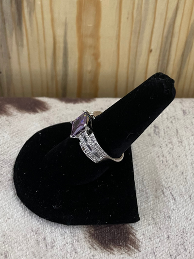 Large Purple Square Stone with Large Band Size 9 Ring