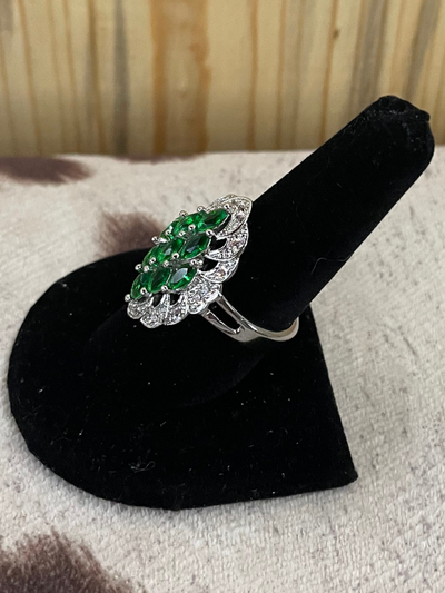 Green Stone Multiple Diamond Shaped Ring