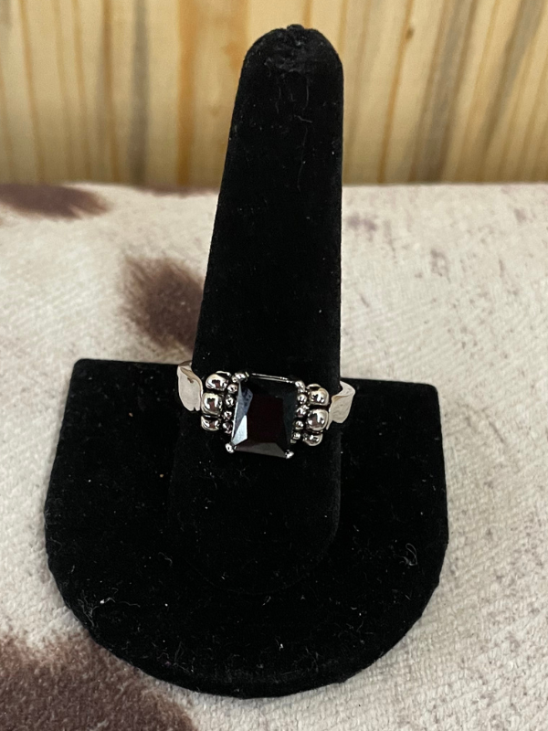 Black Stone with Small Side Stones Ring