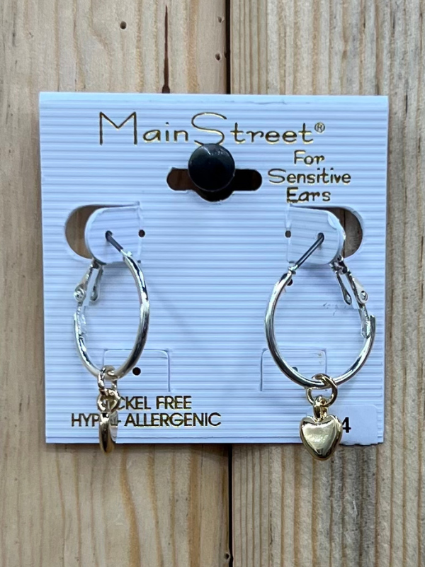 Main Street Earrings #64 Silver with Gold Heart Charm